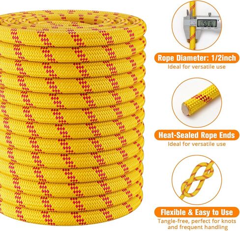 Double Braided Arborist Rigging Rope - 1/2 in X 150 ft 48 Strands Outdoor Pulling Heavy Duty Polyester Bull Rope for Swing Tree Work Camping Rescue Hiking Logging - Orange in Kuwait