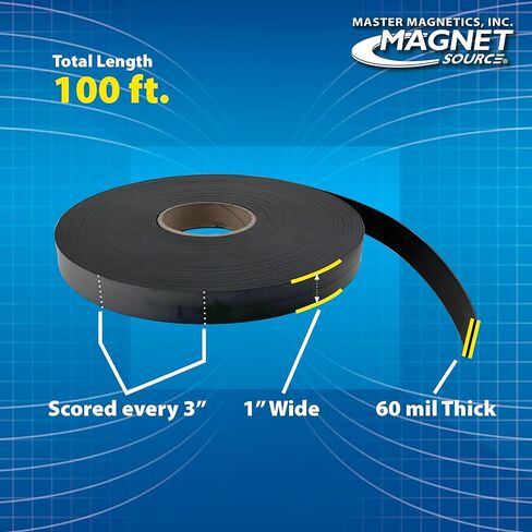 شريط مغناطيسي مرن من Master Magnets مع طلاء فينيل أسود، سُمك 1/32 بوصة، ارتفاع 3 بوصة، 50 قدمًا، لفة واحدة in Saudi Arabia