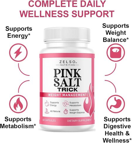 Pink Salt Weight Trick Capsules - New Pink Salt Trick for Weight, Energy & Metabolism Support Supplement, New Advanced Formula, 60 Capsules for 1 Month in Kuwait