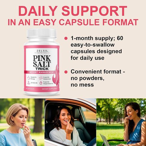 Pink Salt Weight Trick Capsules - New Pink Salt Trick for Weight, Energy & Metabolism Support Supplement, New Advanced Formula, 60 Capsules for 1 Month in Kuwait