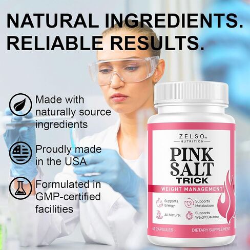 Pink Salt Weight Trick Capsules - New Pink Salt Trick for Weight, Energy & Metabolism Support Supplement, New Advanced Formula, 60 Capsules for 1 Month in Kuwait
