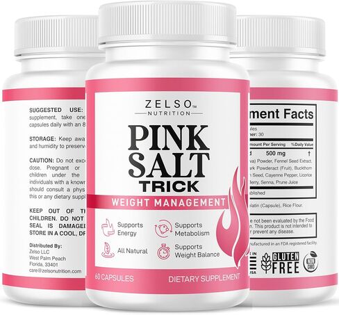 Pink Salt Weight Trick Capsules - New Pink Salt Trick for Weight, Energy & Metabolism Support Supplement, New Advanced Formula, 60 Capsules for 1 Month in Kuwait