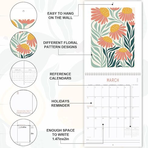 Guasslee Wall Calendar 2025-2026, Vertical Calendar Wall 2025, 19-Month Aesthetic Calendar From 2025 Jun-2026 Dec, 28" X 11" Monthly Planner Wall With Thick Paper, Floral Design for Home Office in Kuwait