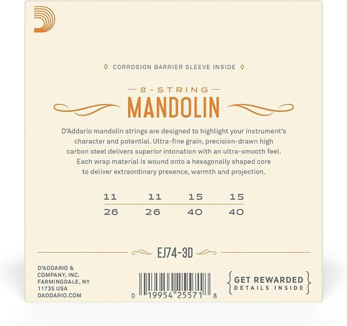 D'Addario EJ74-3D Mandolin Strings Phosphor Bronze 11-40 Medium 3-Pack in Saudi Arabia