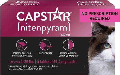 Capstar (nitenpyram) علاج السلرد السلروية عن طريق الفم للقطط ، والخطوط السريعة التي تعمل بالتقاطها تبدأ في قتل البراغيث في 30 دقيقة ، والقطط 2-25 رطل ، و 6 جرعات in Kuwait