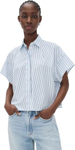 rag & bone Women's Martha Short Sleeve Stripe Poplin Shirt in Saudi Arabia