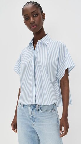 rag & bone Women's Martha Short Sleeve Stripe Poplin Shirt in Saudi Arabia