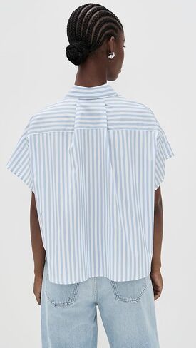 rag & bone Women's Martha Short Sleeve Stripe Poplin Shirt in Saudi Arabia