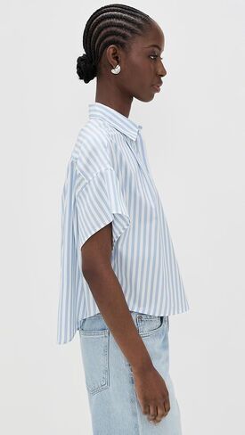 rag & bone Women's Martha Short Sleeve Stripe Poplin Shirt in Saudi Arabia
