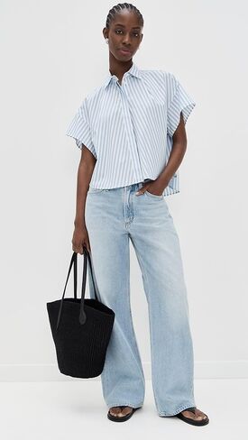 rag & bone Women's Martha Short Sleeve Stripe Poplin Shirt in Saudi Arabia