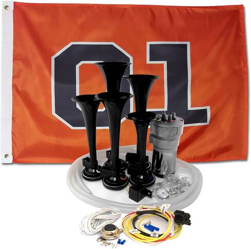 Dixie Air Horn - Dixieland Premium Full 12 Note Version Black with Installation Wire Kit Button and Flag 10-097_WKBF 0 in Saudi Arabia