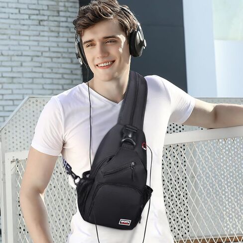 Crossbody Sling Bag for Men & Women Backpack with Earphone Hole Multipurpose Shoulder Bag Daypack for Travel Hiking in Saudi Arabia