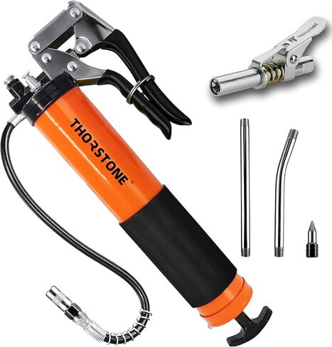 Thorstone Grease Gun Kit, 7000PSI Heavy Duty Pistol Grip Grease Guns Set | Loop & Lock Storage | 14oz Load Capacity | 18" Flex Hose | 1 Lock Coupler | 1 90 Degree Grease Coupler | 1 Basic Coupler in Kuwait