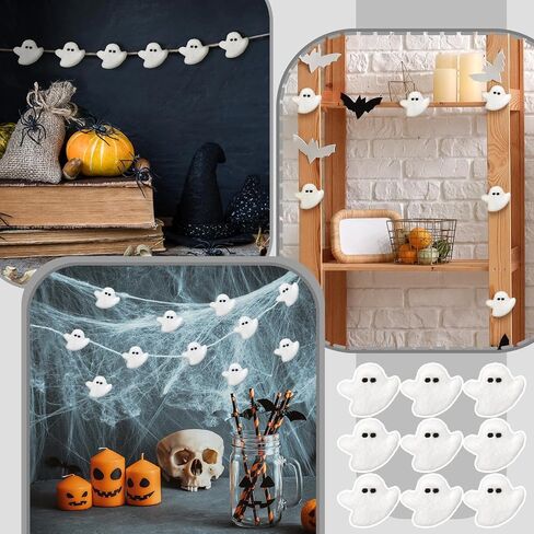 24 PCS Halloween شعرت بالأشباح الصوف الشبح DIY زخرفة الشبح لزخارته في عيد الهالوين المنزل الإمدادات في الهواء الطلق (أبيض) in Saudi Arabia