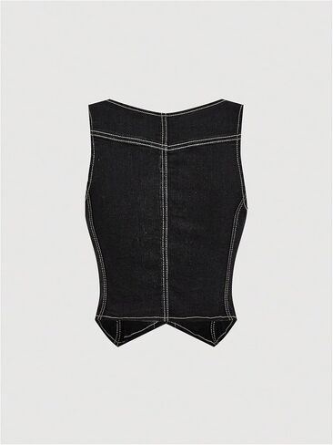 OYOANGLE Women's Button Front Denim Vest Tank Top Scoop Neck Sleeveless Jean Waistcoat in Saudi Arabia