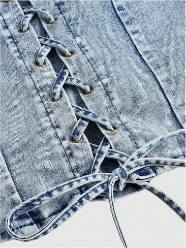 MakeMeChic Women's Y2K Denim Vest Tops Sleeveless Shirred Lace Up Tie Backless Halter Jean Top in Saudi Arabia