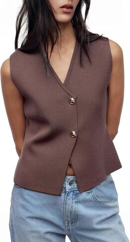 Sweater Vest Women Vest Tops Button Down Sleeveless Cute Vest 2025 Summer Spring Work Business Casual Outfits in Saudi Arabia