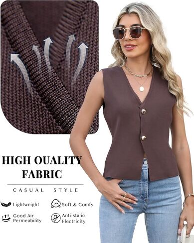Sweater Vest Women Vest Tops Button Down Sleeveless Cute Vest 2025 Summer Spring Work Business Casual Outfits in Saudi Arabia