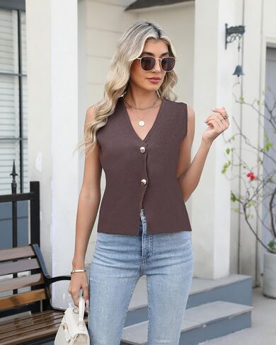 Sweater Vest Women Vest Tops Button Down Sleeveless Cute Vest 2025 Summer Spring Work Business Casual Outfits in Saudi Arabia