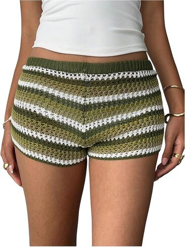 Makemechic Women's Y2K مخطط الكروشيه Micro Shorts منخفضة الخصر صالة شورت صالة صالة in Kuwait