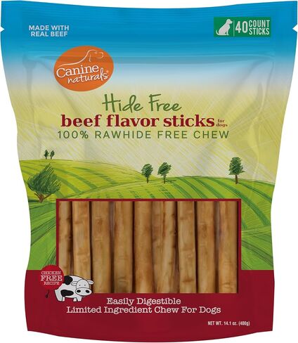 Canine Naturals Rawhide Free Beef Receipe Dog Chews, Sticks, 40 Count in Kuwait