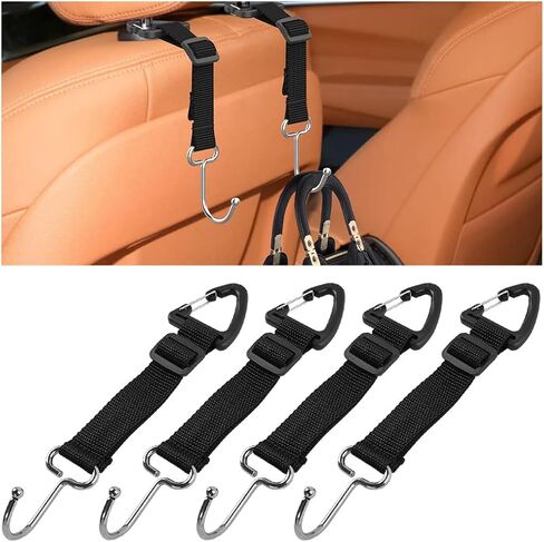 Car Seat Headrest Hooks, 4PCS Adjustable Hidden Clip Vehicle Hanging Holder for Purse Bags Coats, Automotive Interior Seat Back Storage Hanger Organizer Accessories, Universal Fit in Saudi Arabia