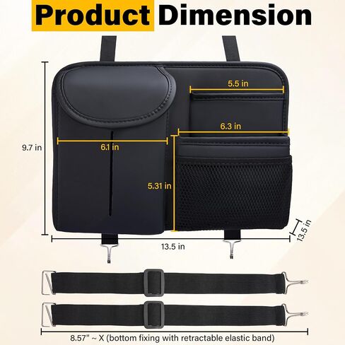 Backseat Car Organizer, Leather Rear Seat Organizer with Tissue Box and Hooks, Multifunctional Car Behind Seat Storage Bag for Road Trips, Travel Accessories in Saudi Arabia