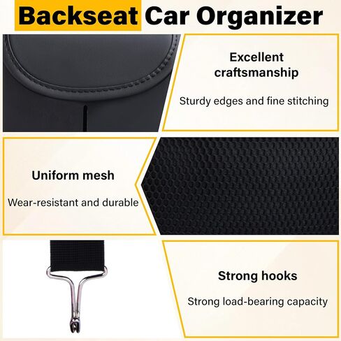 Backseat Car Organizer, Leather Rear Seat Organizer with Tissue Box and Hooks, Multifunctional Car Behind Seat Storage Bag for Road Trips, Travel Accessories in Saudi Arabia