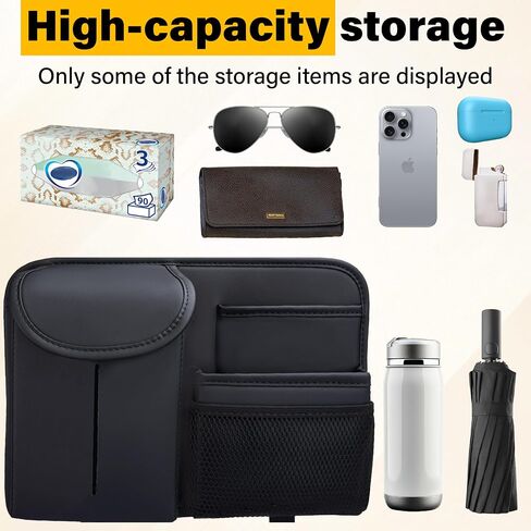 Backseat Car Organizer, Leather Rear Seat Organizer with Tissue Box and Hooks, Multifunctional Car Behind Seat Storage Bag for Road Trips, Travel Accessories in Saudi Arabia