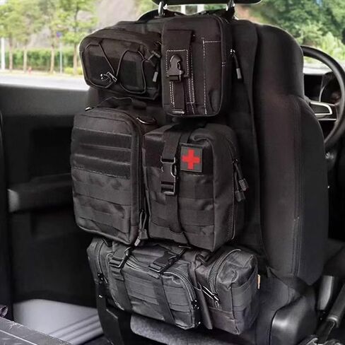 Tactical Seat Back Organizer with 5 Detachable Molle Pouch, Car Universal Tactical Vehicle Panel Back Seat Organizer Vehicle Protector Molle Pouch Molle Pouches Truck for Men Car Truck Ford Jeep in Kuwait
