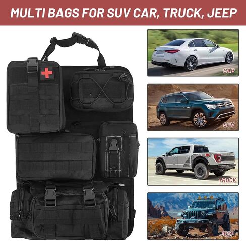 Tactical Seat Back Organizer with 5 Detachable Molle Pouch, Car Universal Tactical Vehicle Panel Back Seat Organizer Vehicle Protector Molle Pouch Molle Pouches Truck for Men Car Truck Ford Jeep in Kuwait