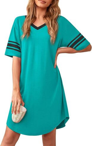 WEACZZY Nightgowns for Women Soft Sleep Shirt V Neck Short Sleeve Loungewear Loose Comfy NightShirts in Kuwait