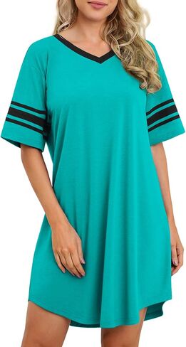 WEACZZY Nightgowns for Women Soft Sleep Shirt V Neck Short Sleeve Loungewear Loose Comfy NightShirts in Kuwait