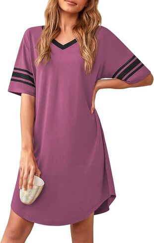 WEACZZY Nightgowns for Women Soft Sleep Shirt V Neck Short Sleeve Loungewear Loose Comfy NightShirts in Kuwait