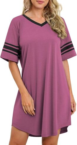 WEACZZY Nightgowns for Women Soft Sleep Shirt V Neck Short Sleeve Loungewear Loose Comfy NightShirts in Kuwait
