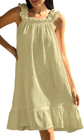 Women's Cotton Gauze Nightgown Sleeveless Ruffle Dress Frill Strap Short House Dress Comfy Sleepdress in Saudi Arabia