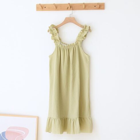 Women's Cotton Gauze Nightgown Sleeveless Ruffle Dress Frill Strap Short House Dress Comfy Sleepdress in Saudi Arabia