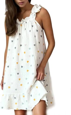 Women's Cotton Gauze Nightgown Sleeveless Ruffle Dress Frill Strap Short House Dress Comfy Sleepdress in Saudi Arabia