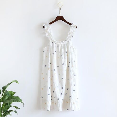 Women's Cotton Gauze Nightgown Sleeveless Ruffle Dress Frill Strap Short House Dress Comfy Sleepdress in Saudi Arabia