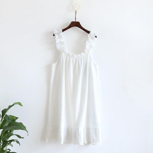 Women's Cotton Gauze Nightgown Sleeveless Ruffle Dress Frill Strap Short House Dress Comfy Sleepdress in Saudi Arabia