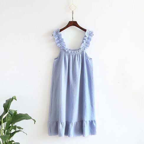 Women's Cotton Gauze Nightgown Sleeveless Ruffle Dress Frill Strap Short House Dress Comfy Sleepdress in Saudi Arabia