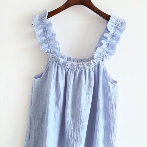 Women's Cotton Gauze Nightgown Sleeveless Ruffle Dress Frill Strap Short House Dress Comfy Sleepdress in Saudi Arabia