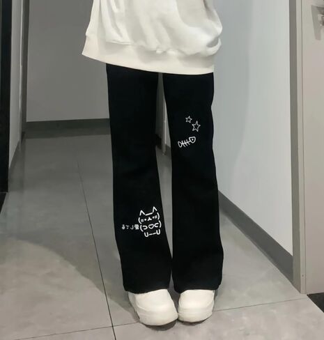 Y2K Cute Cat Print Kawaii Sweatpants for Women Casual Harajuku Cutecore Drawstring Elastic Straight Pants in Saudi Arabia
