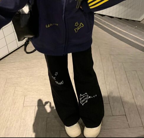 Y2K Cute Cat Print Kawaii Sweatpants for Women Casual Harajuku Cutecore Drawstring Elastic Straight Pants in Saudi Arabia