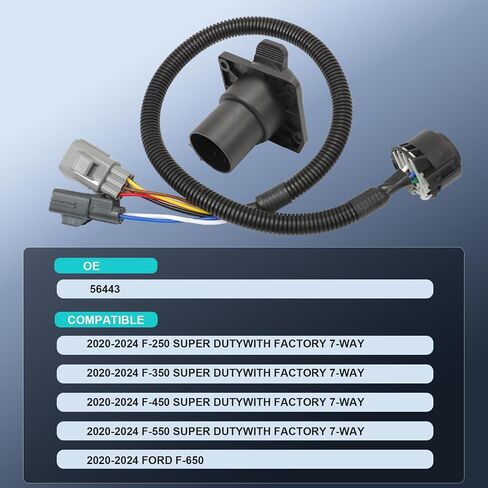 7 Way RV Blade Trailer Wiring 56443 لعام 2020-2024 فورد F-250 ، F-350 ، F-450 ، F550 ، F650 ، حزمة السحب المصنع in Kuwait