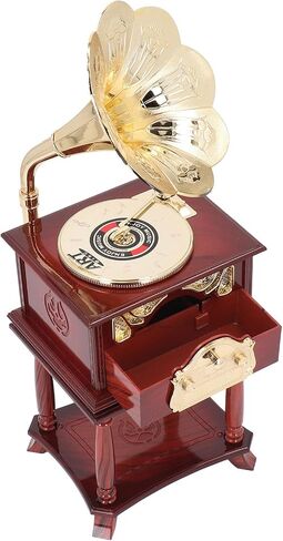 مربع موسيقى Gramophone ، التماثيل الصوتية للموسيقى ، مربع موسيقى المجوهرات الرجعية ، مربع موسيقى المجوهرات ، هدية عيد ميلاد سطح المكتب المنزلي (غراموفون بني مع قاعدة) in Saudi Arabia