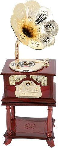 مربع موسيقى Gramophone ، التماثيل الصوتية للموسيقى ، مربع موسيقى المجوهرات الرجعية ، مربع موسيقى المجوهرات ، هدية عيد ميلاد سطح المكتب المنزلي (غراموفون بني مع قاعدة) in Saudi Arabia