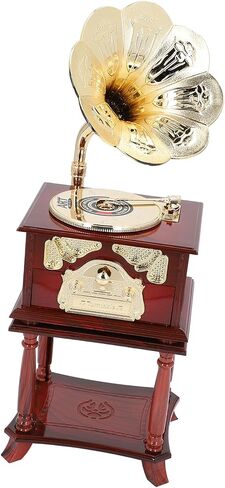 مربع موسيقى Gramophone ، التماثيل الصوتية للموسيقى ، مربع موسيقى المجوهرات الرجعية ، مربع موسيقى المجوهرات ، هدية عيد ميلاد سطح المكتب المنزلي (غراموفون بني مع قاعدة) in Saudi Arabia