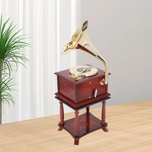 مربع موسيقى Gramophone ، التماثيل الصوتية للموسيقى ، مربع موسيقى المجوهرات الرجعية ، مربع موسيقى المجوهرات ، هدية عيد ميلاد سطح المكتب المنزلي (غراموفون بني مع قاعدة) in Saudi Arabia