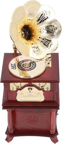 مربع موسيقى Gramophone ، التماثيل الصوتية للموسيقى ، مربع موسيقى المجوهرات الرجعية ، مربع موسيقى المجوهرات ، هدية عيد ميلاد سطح المكتب المنزلي (غراموفون بني مع قاعدة) in Saudi Arabia